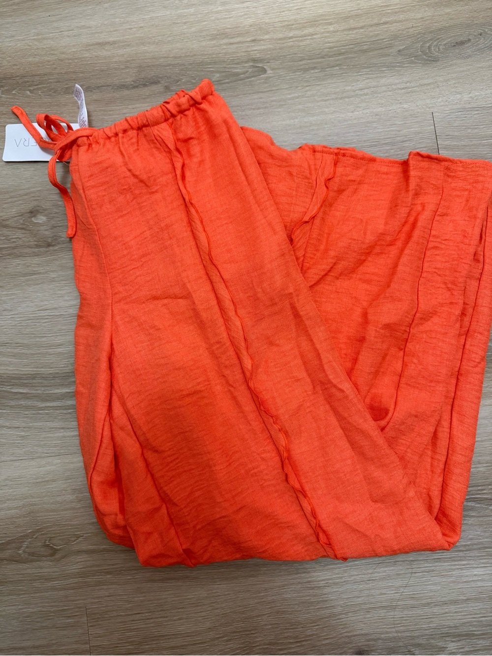 Musera Wide Leg Ruffle-Trim Drawstring Pants - Orange - Picture 2 of 2